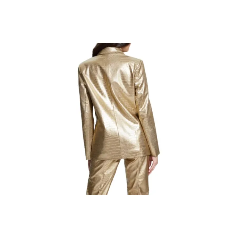 GUESS Diletta Faux-Leather Blazer Business Suits Coats Women's Light Gold-4