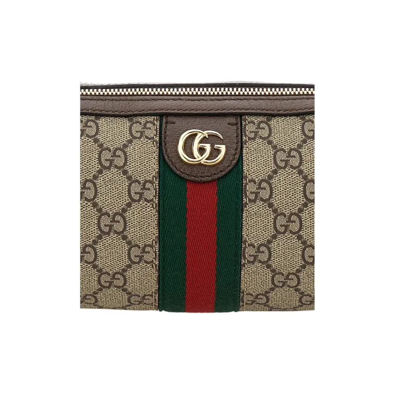 GUCCI Ophidia Canvas With Leather Binding Handbag Mini Women's Beige & Ebony-4