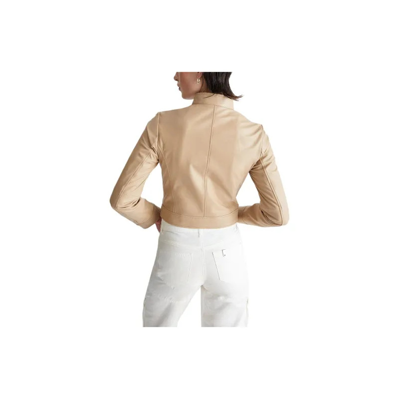 LIU·JO Leather Biker Jacket Jackets & Coats Women's Beige-1