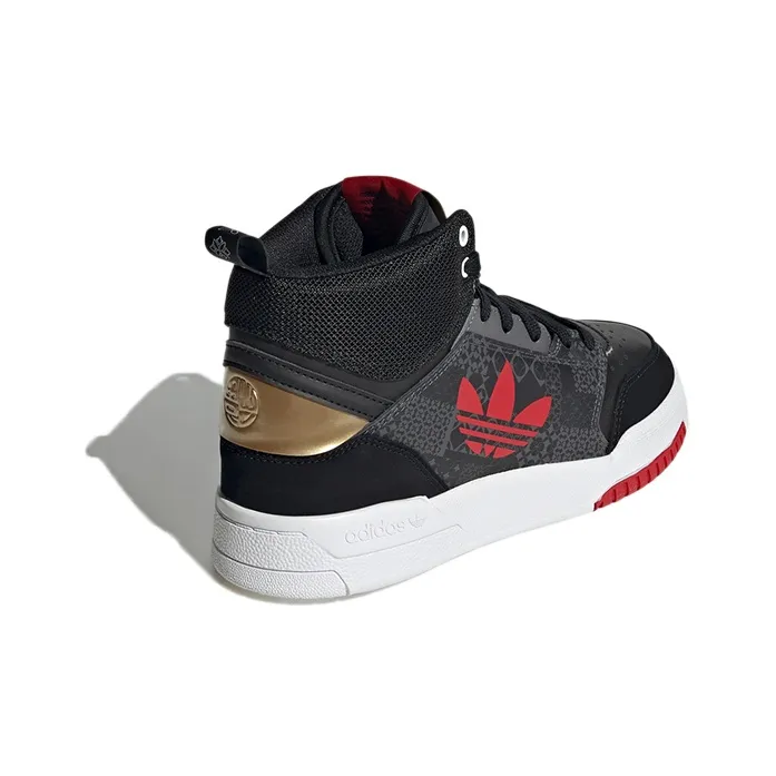 Adidas Originals Drop Step J Abrasion Resistant High Top Skateboard Shoes Black Red Teenagers-3
