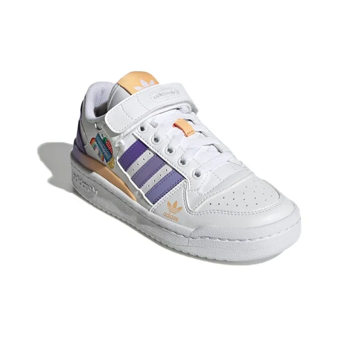 Adidas Originals FORUM Low J Support Abrasion Resistant Low Top Skateboard Shoes White Purple Teenagers-2