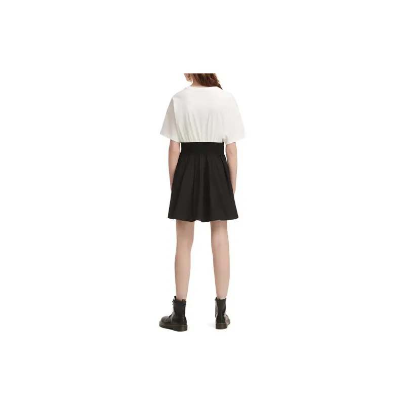 Mini Cream Short-Sleeved Dresses Women's Black-3