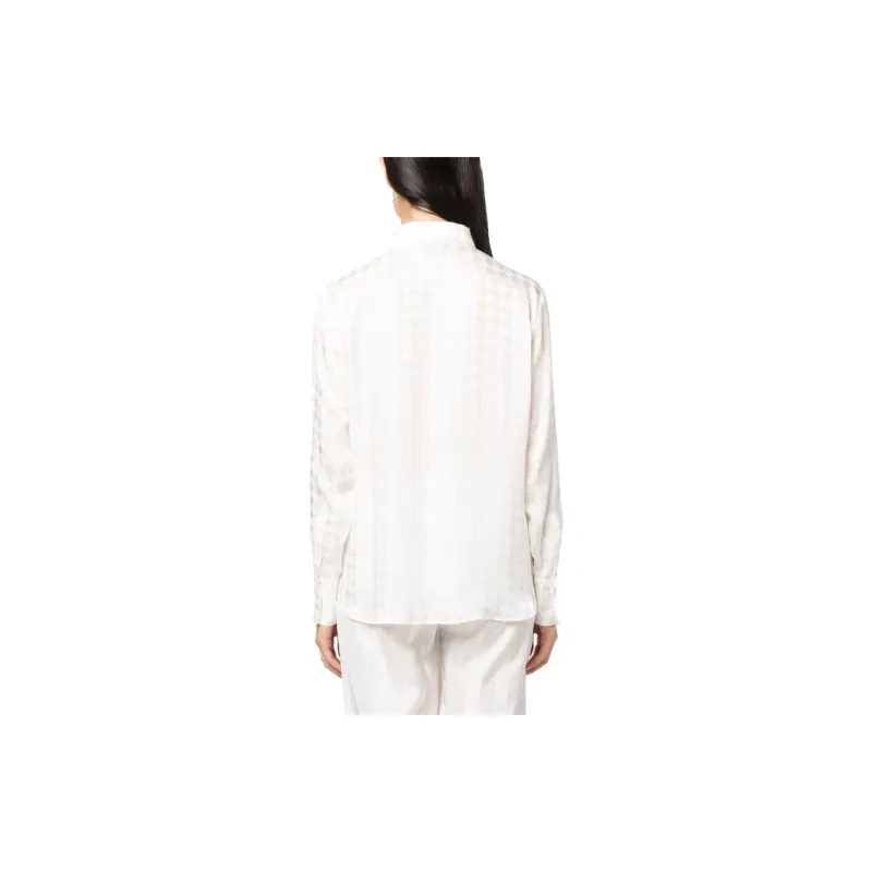 MSGM Houndstooth Patterned Curved Hem Satin Shirt-2
