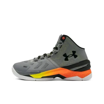 Under Armour Curry 2 Anti Slip Wear Resistant High Top Performance Basketball Shoes Gray Yellow Teenagers