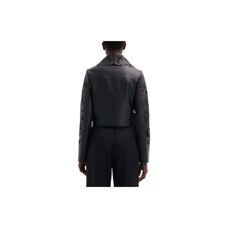 Oscar De La Renta Laser cut Floral Leather Jacket-3