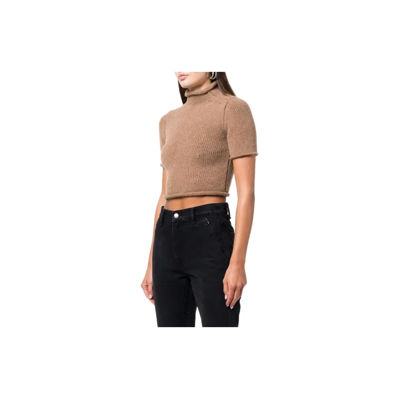 Alexander Wang Women's Cropped Compact Knit Sweater Campfire Brown-3