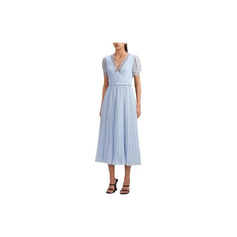 Self portrait Short Sleeved Dress Women's Misty Blue-5