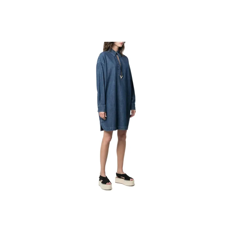 Valentino Denim Long Skirts Women's Blue-3