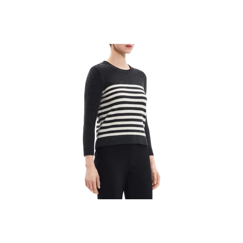 THEORY Sweater Women's Dark Gray White Stripes-3