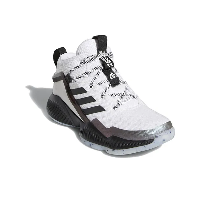 Adidas Lockdown J Anti Slip Wear Resistant Mid Top Basketball Shoes White Black Teenagers-2