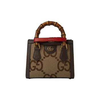 GUCCI Diana Canvas With Leather Tote Bag, Shopping Bag, Shoulder Bag, Crossbody Bag, Handbag Mini Women's Ebony