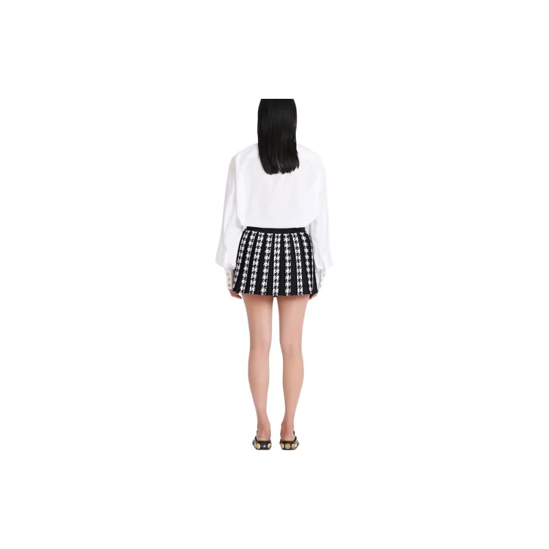 BALMAIN Houndstooth Pleated Knit Mini Skirt 'Noir/Blanc'-3