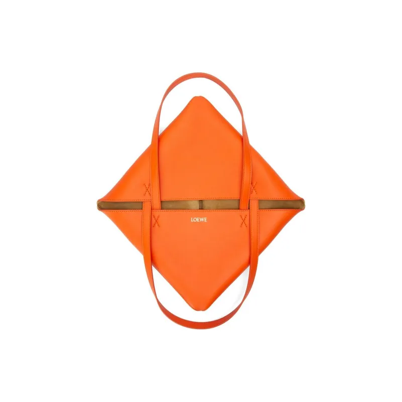LOEWE Calfskin With Suede Tote Bag, Shopping Bag, Handbag Medium Size Women's Bright Orange & Prairie Green-4