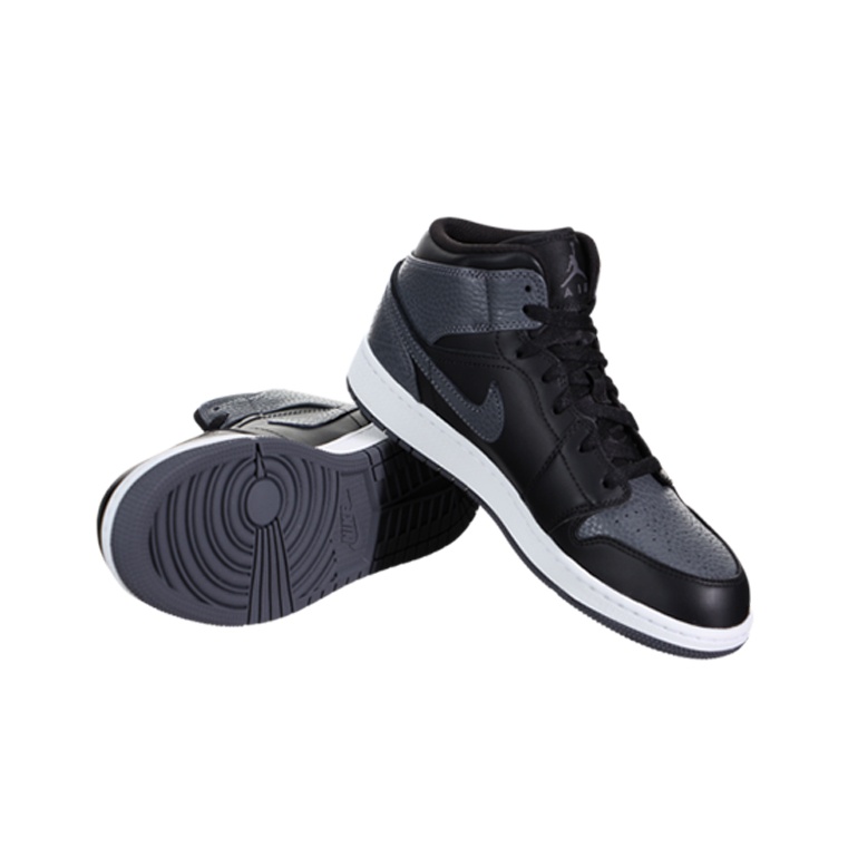 Jordan 1 Retro Mid GS Black Dark Grey POIZON