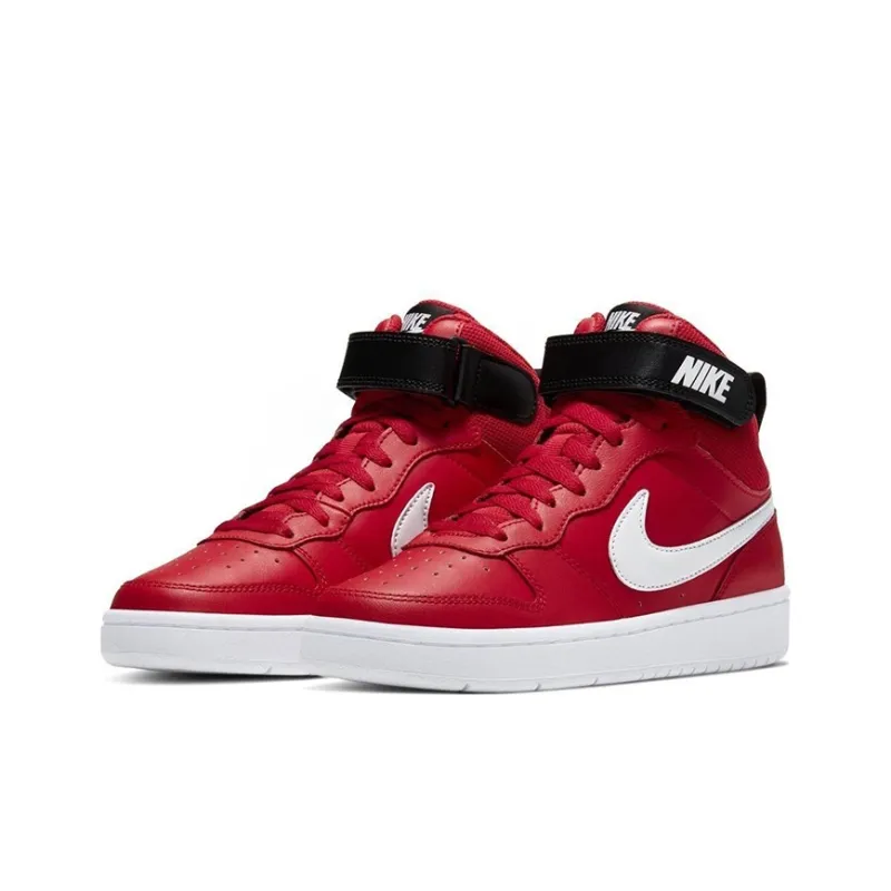 Nike Court Borough 2 Mid 2 Slip-Resistant Cushioning Wear-Resistant Mid-Top Skateboard Shoes Red White Teenagers-2
