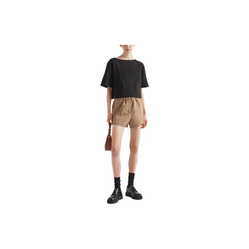 PRADA SS24 Drop Shoulder Sleeve T Shirt Women's Black-1