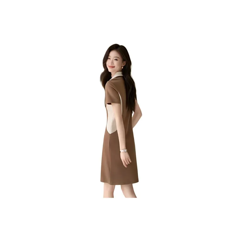 Mo Han Yi Mei Short Sleeved Dress Women's Apricot & Mocha-1
