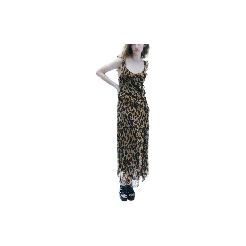 ZARA ZW Series Slip Dresses Women's Leopard Print-2
