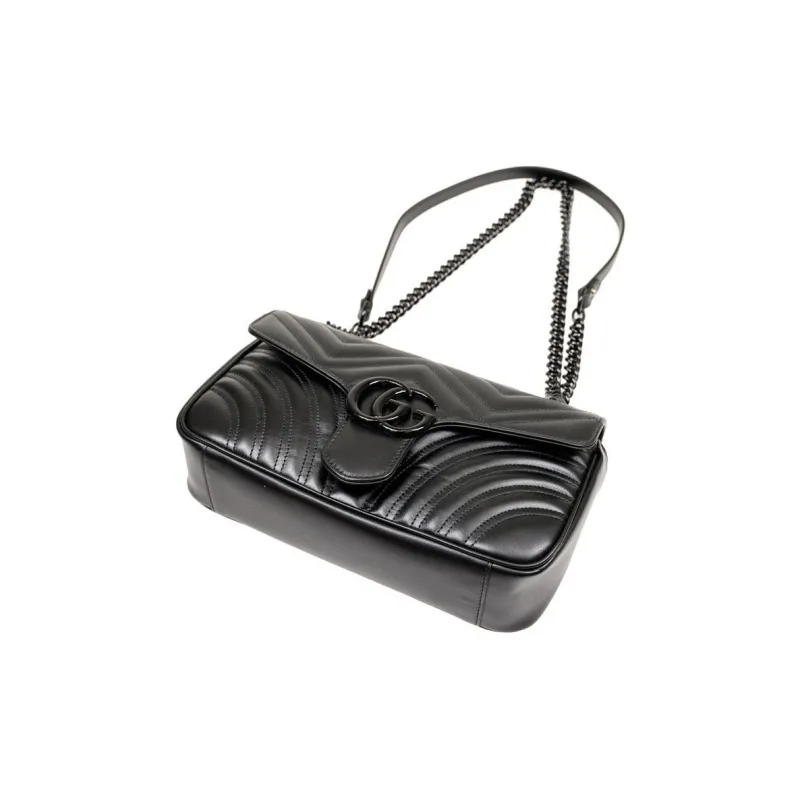 GUCCI GG Marmont Leather Shoulder Bag Crossbody Bag Small Size Women's Black-3