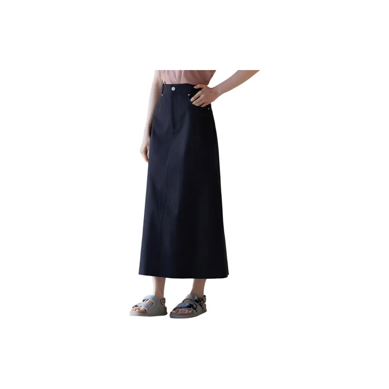 Hacikis Casual Long Skirts Women's Khaki Black Satin-1