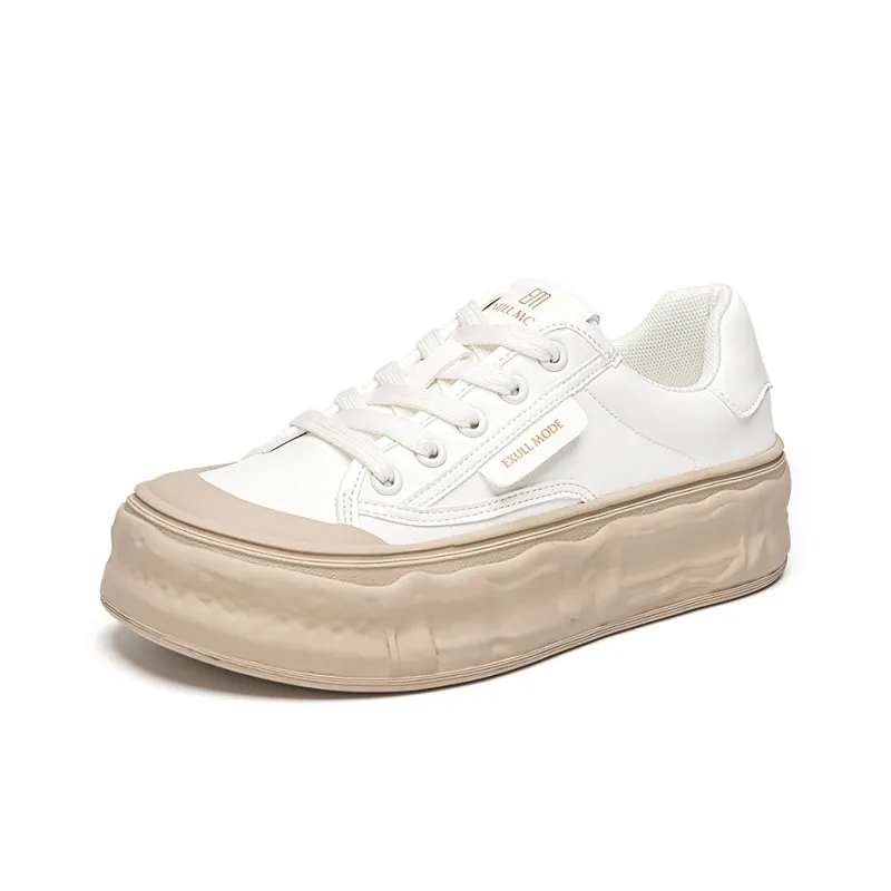 EXULL Q Cookie White Sneakers Lightweight Low Top Skateboard Shoes Women's Khaki-1