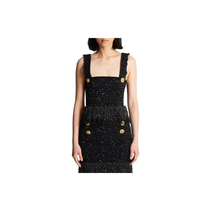 BALMAIN Lurex Tweed Strappy Top-1