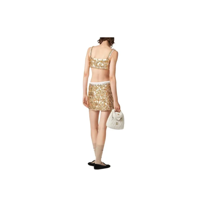 MIU MIU Silk And Wool Miniskirt Casual Short Skirts Women's Yellow-2