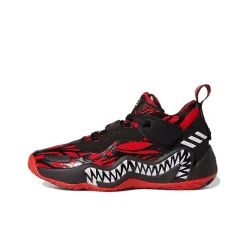 Adidas D.O.N. Issue #3 J Anti Slip Wear Resistant Mid Top Basketball Shoes Black Red Teenagers