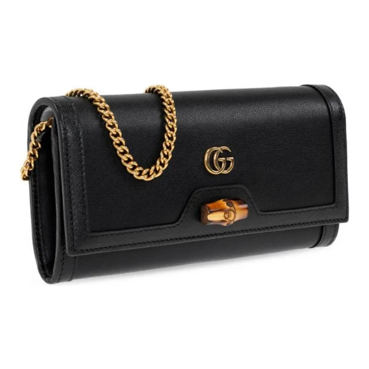 GUCCI Diana Leather Chain Wallet Shoulder Bag Crossbody Bag Women's Black-2