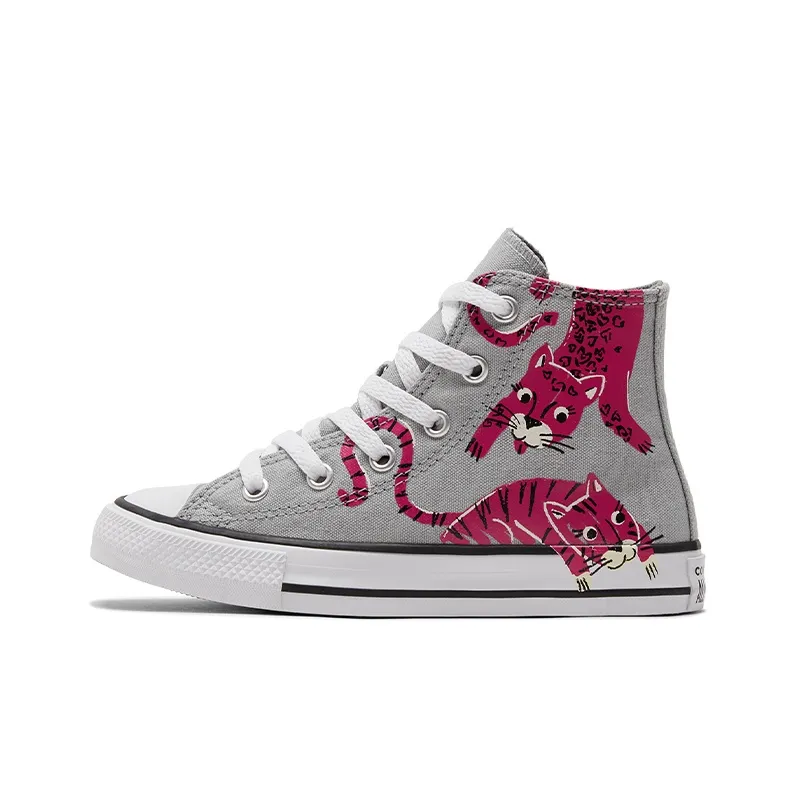 Converse Chuck Taylor All Star Anti Slip Wear Resistant High Top Kids Canvas Shoes Gray Rose Red Teenagers-0