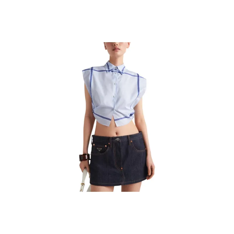 PRADA Logo-Patch Denim Mini Skirt-3