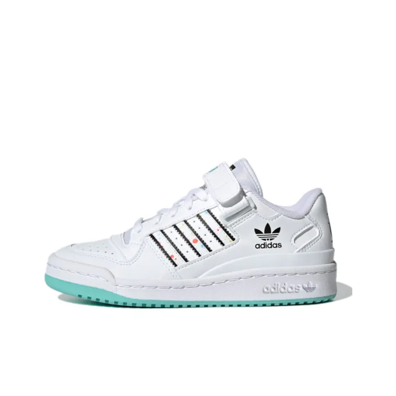 Adidas Originals FORUM Low J Abrasion Resistant Low Top Kids' Skateboarding Shoes White Black Blue Teenagers-0