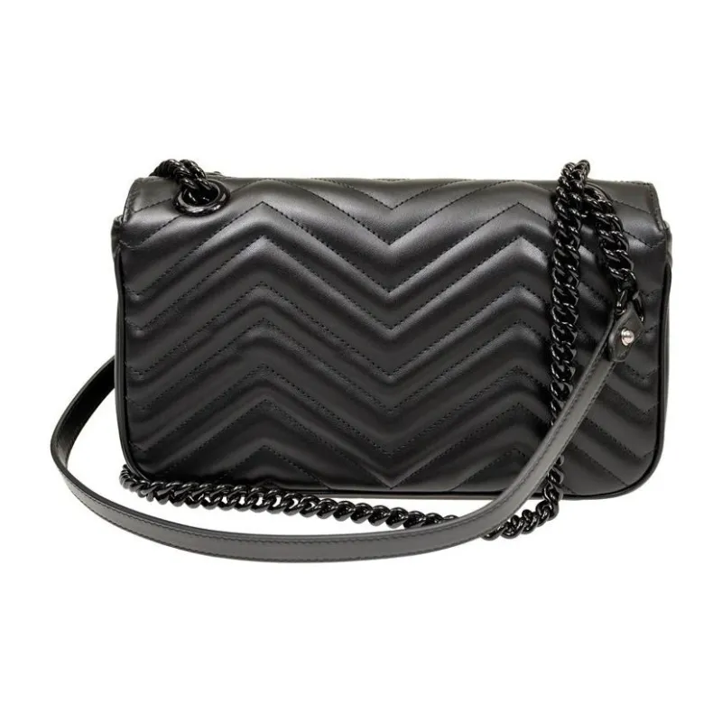 GUCCI GG Marmont Leather Shoulder Bag Crossbody Bag Small Size Women's Black-2