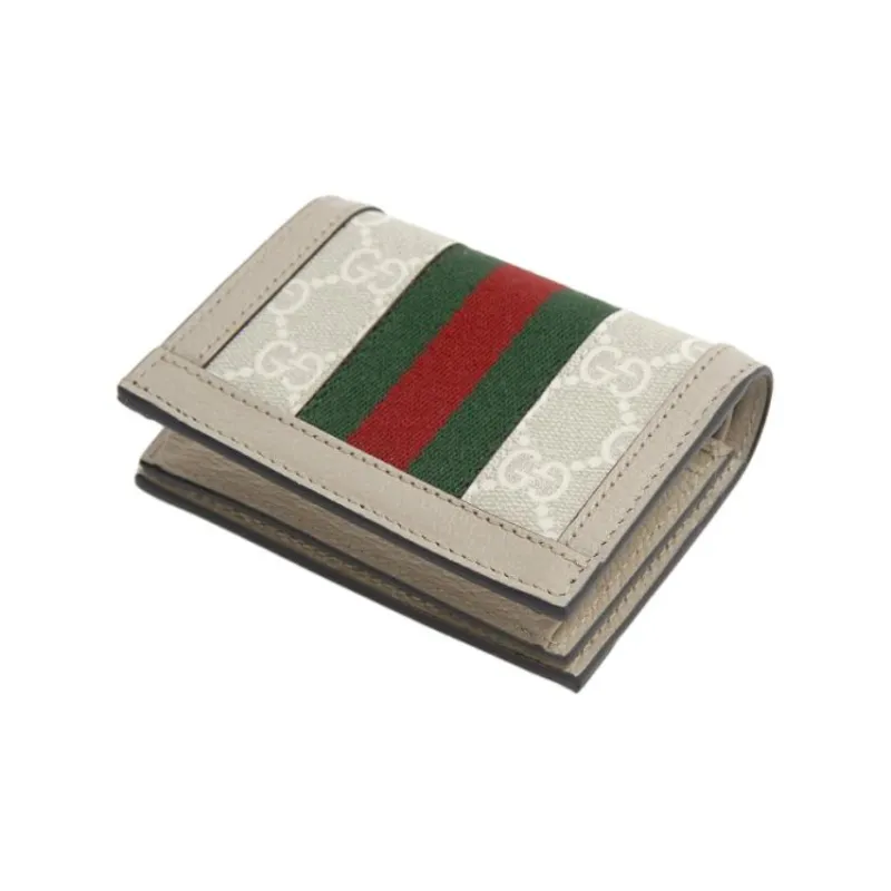 GUCCI Ophidia Canvas With Leather Wallets Card Holders Regular Women's Beige/White-1