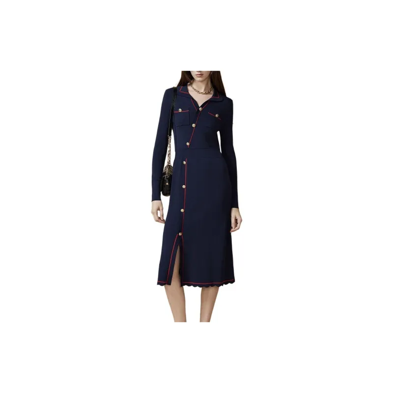 DKNY Long Sleeved Dress Women's Navy Blue-1