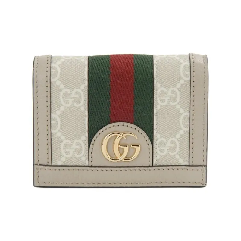 GUCCI Ophidia Canvas With Leather Wallets Card Holders Regular Women's Beige/White-0