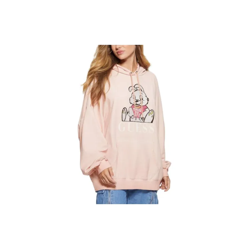 GUESS Rhinestone Bunny Graphic Hoodie Sweatshirt Women's Pink-3