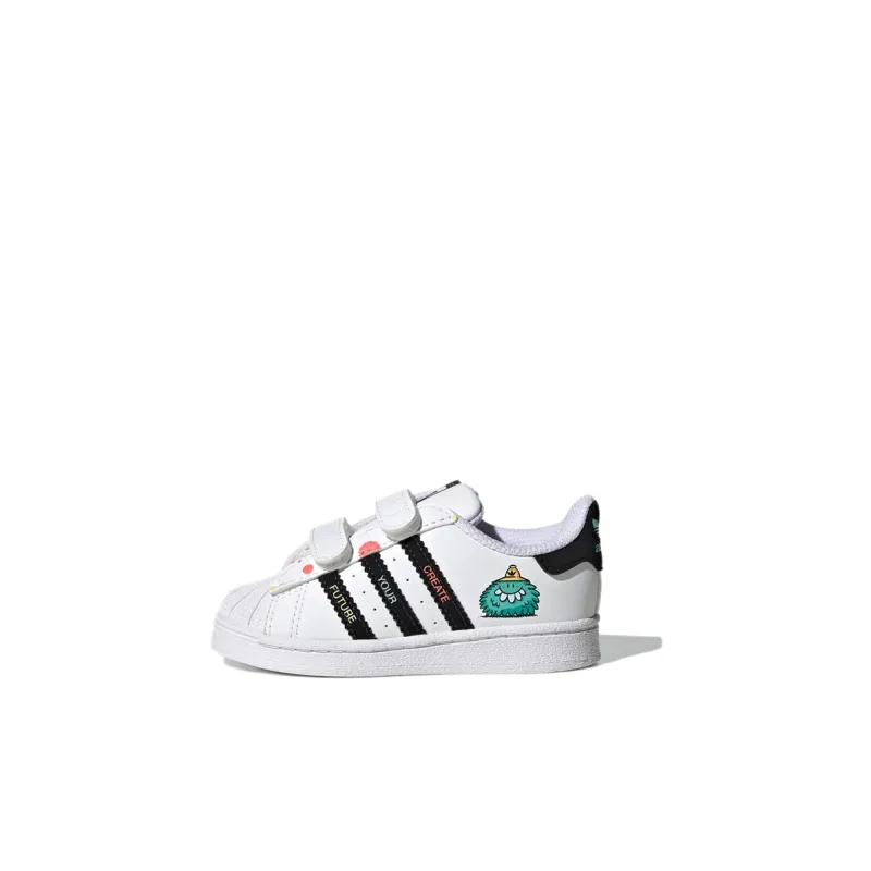 Adidas Originals Superstar Series Cf I Abrasion Resistant Low Top Skateboard Shoes White Black Blue Infant And Toddler-0
