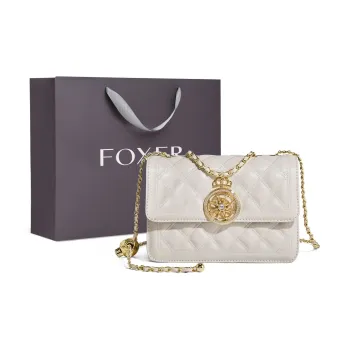 FOXER Genuine Leather Small Square Bag, Shoulder Bag, Crossbody Bag Small Size Women's White/Black