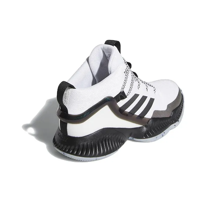 Adidas Lockdown J Anti Slip Wear Resistant Mid Top Basketball Shoes White Black Teenagers-3