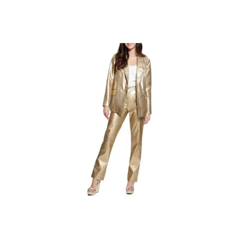GUESS Diletta Faux-Leather Blazer Business Suits Coats Women's Light Gold-1