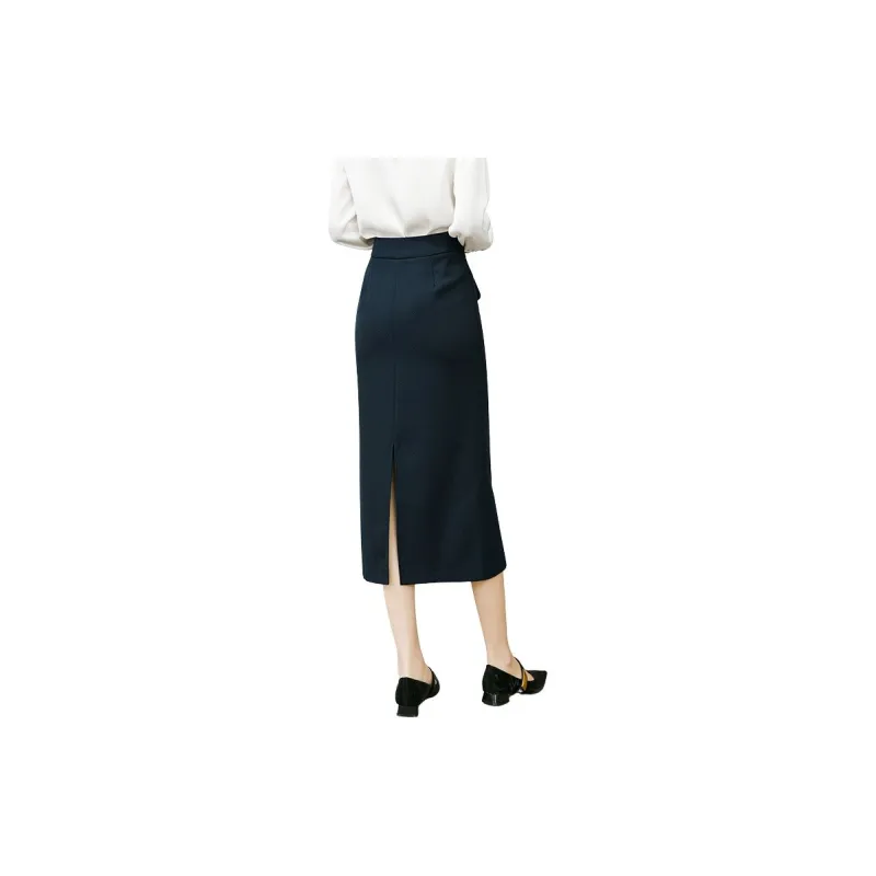 Late White Casual Long Skirts Women's Dark Blue-5