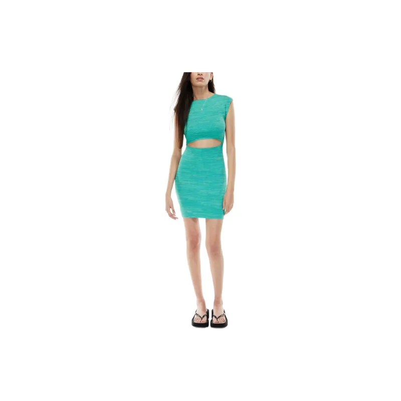 ARITZIA Wilfred Free Cut-Out Knit Mini Dress Short-Sleeved Dresses Women's Space Dye Aqua Teal/Cyan-2