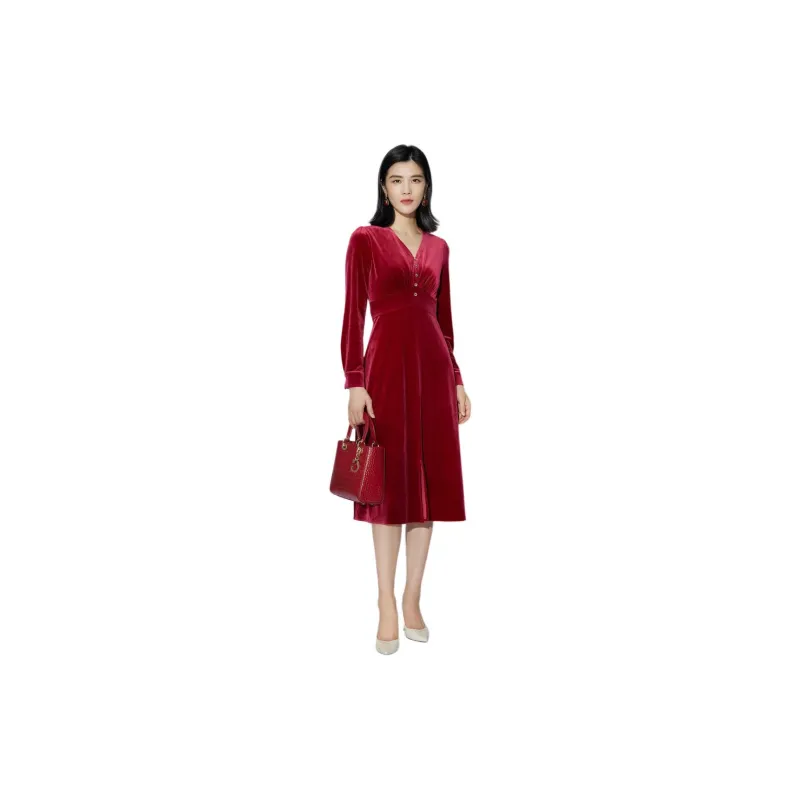 BBLLUUEE Long Sleeved Dress Women's Agate Red-1
