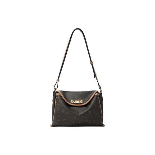 FION Imported Coated Canvas Crossbody Bag Shoulder Bag Medium Large Women's Coffee & Camel