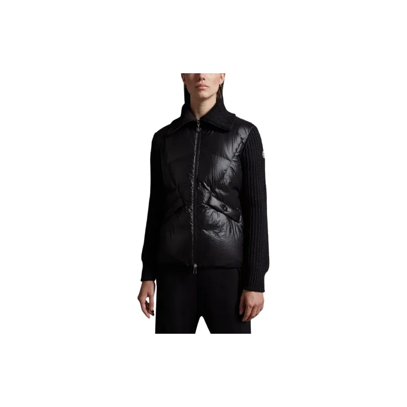 Moncler Lightweight Padded Wool Cardigan Down Jacket Down Jacket Women's Black-1