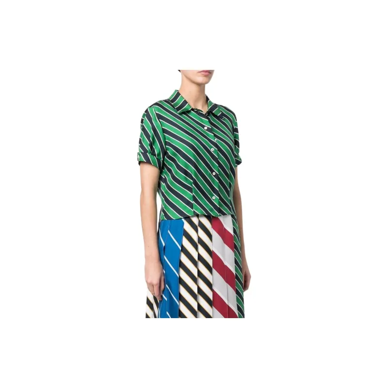 THOM BROWNE Awning Stripe Printed Tucked Blouse-2
