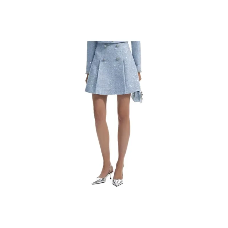 Self portrait FW23 Casual Short Skirts Women's Misty Blue-2