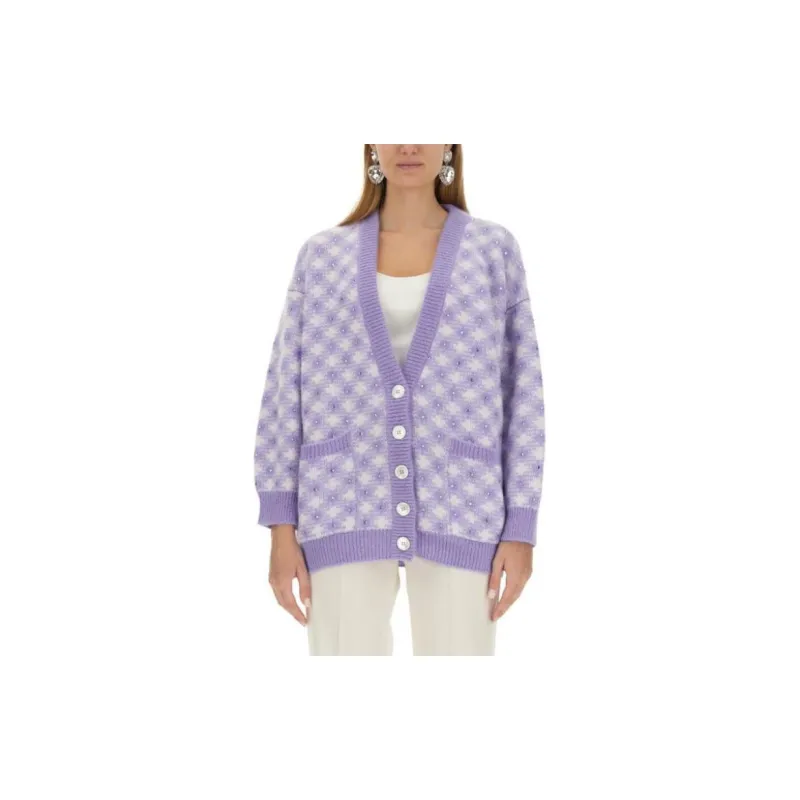 Alessandra Rich Checked V Neck Cardigan-3