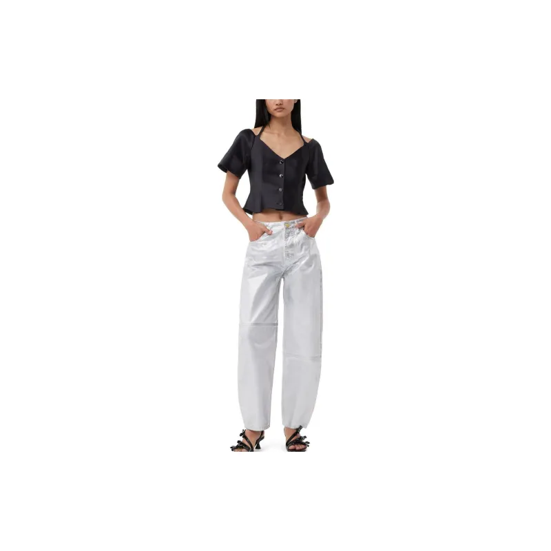 GANNI Cropped Satin Blouse-2